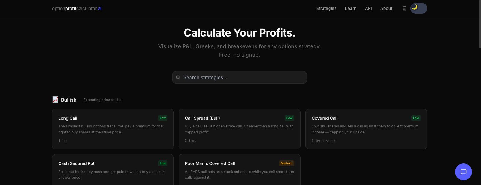 optionprofitcalculator.ai screenshot